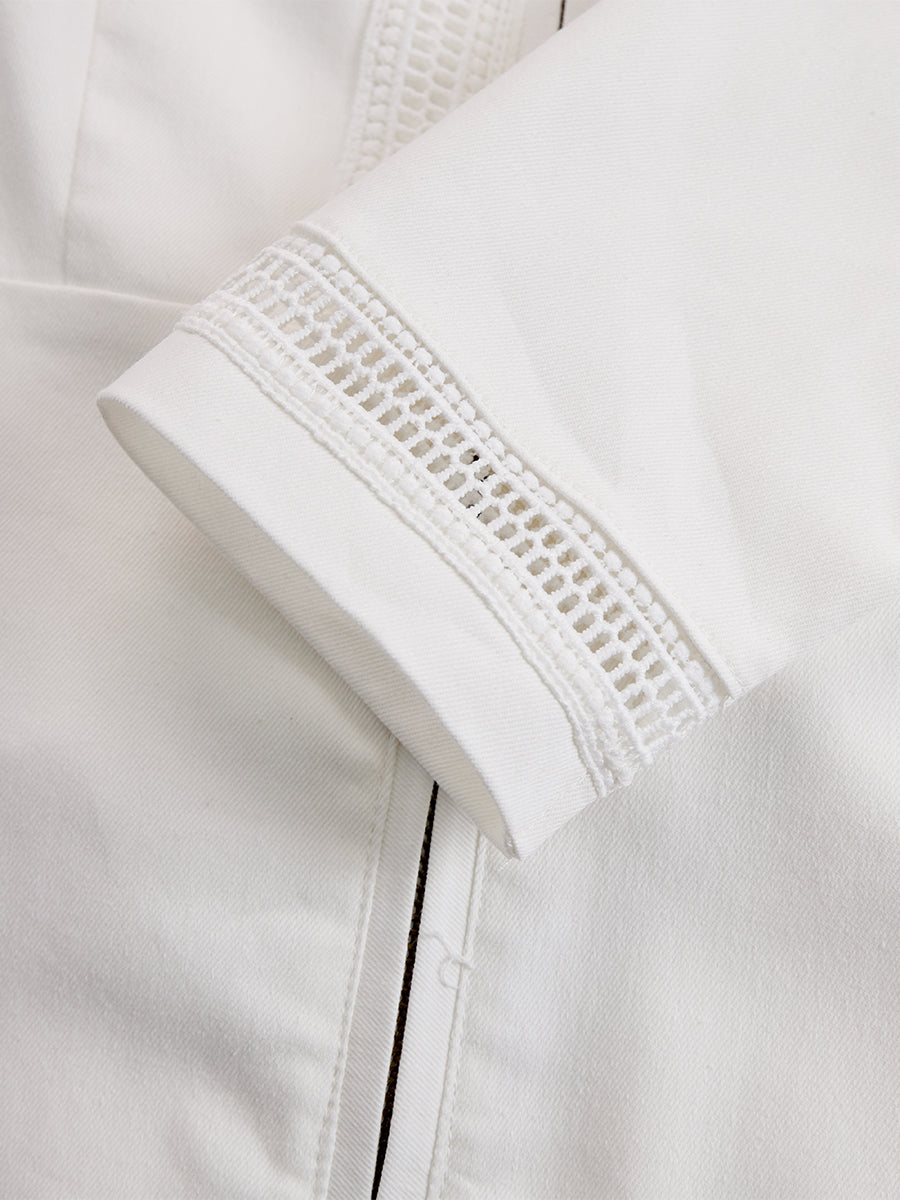 Vintage Western Cowboy Off-White Faux Denim Half-Zip Tassel Long-Sleeved Maxi Dress - Samberule