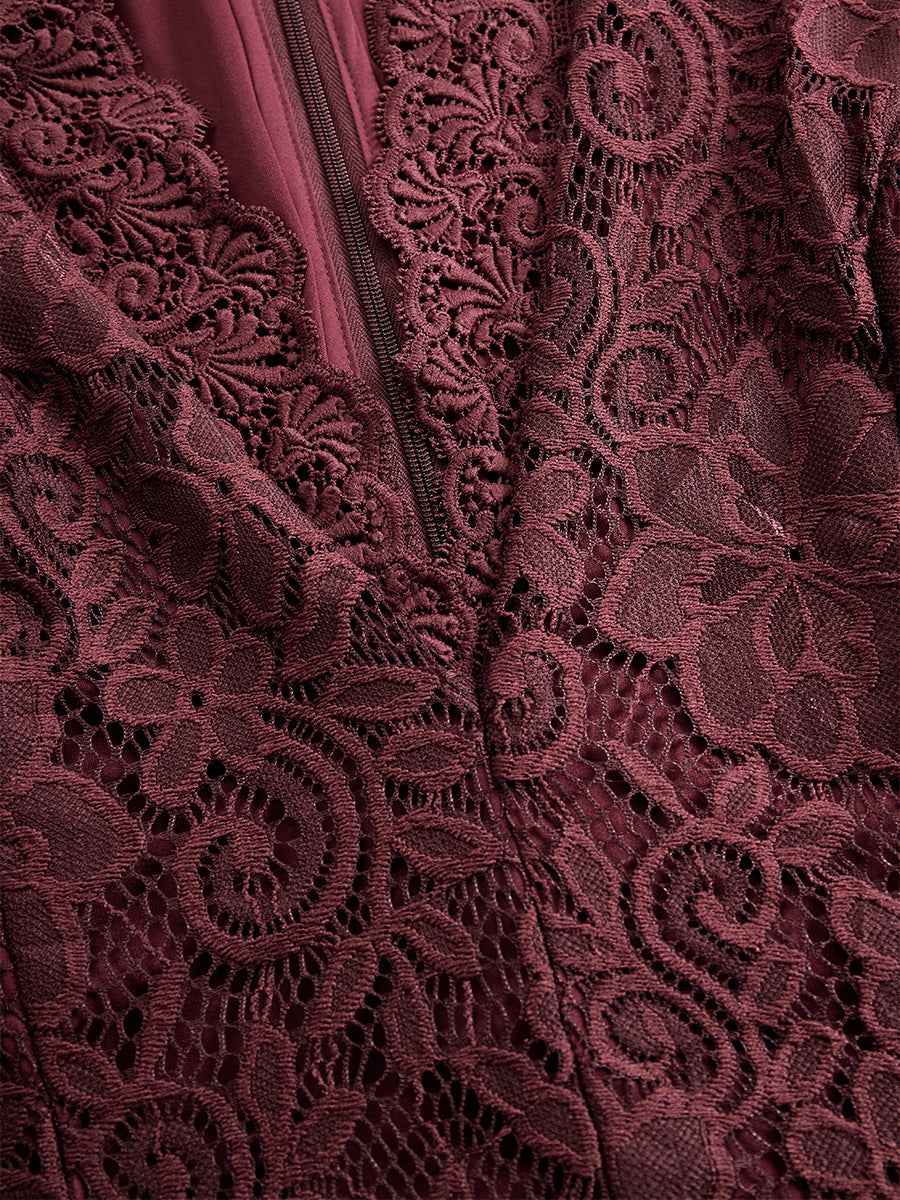 Vintage Bohemian Blue Lace Long Sleeve Midi Dress - Samberule