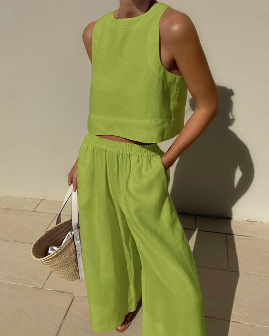 Chic Solid Color Sleeveless 2pieces Set - Samberule