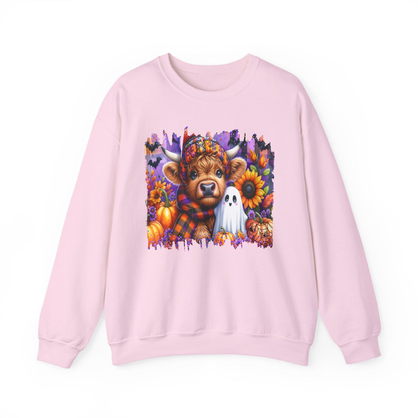 Fall Highland Cow Ghost Halloween Crewneck Sweatshirt - Samberule