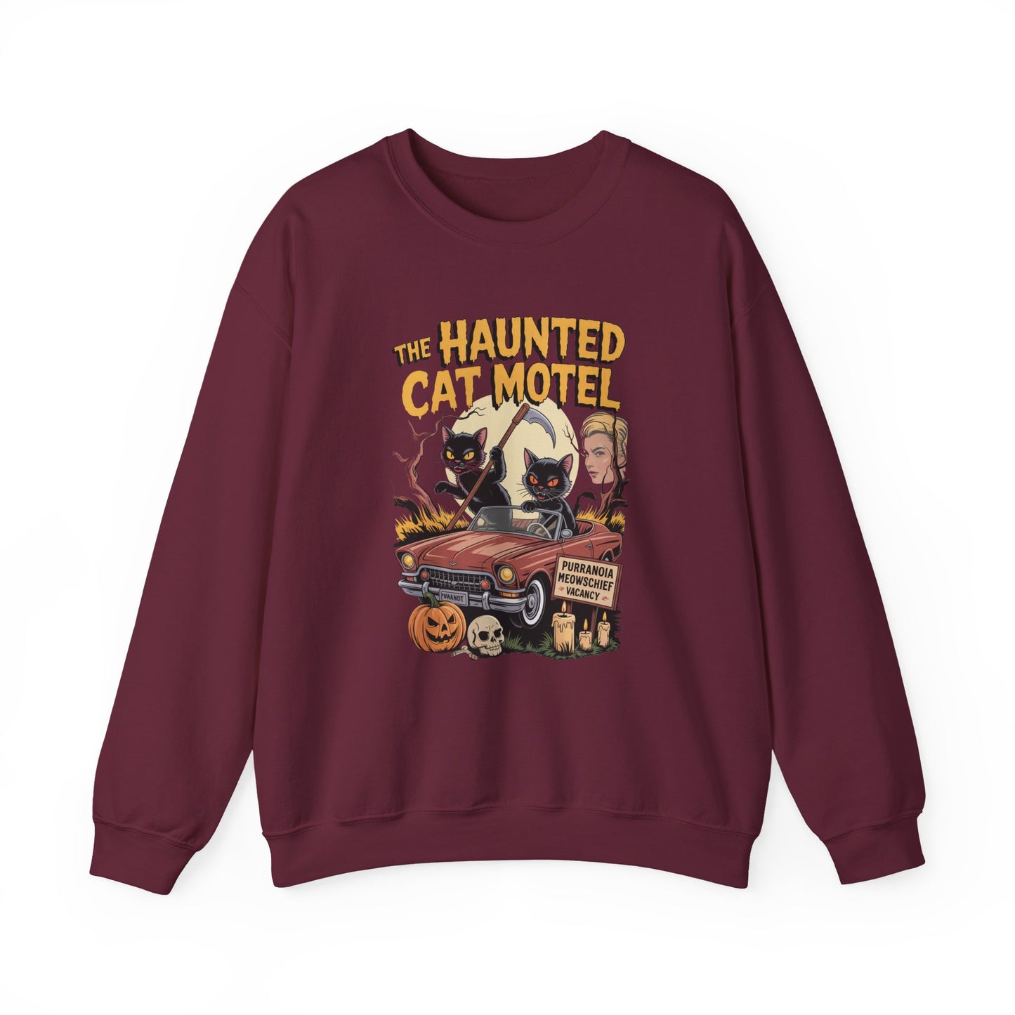Spooky Cat Motel Halloween Crewneck Sweatshirt - Samberule