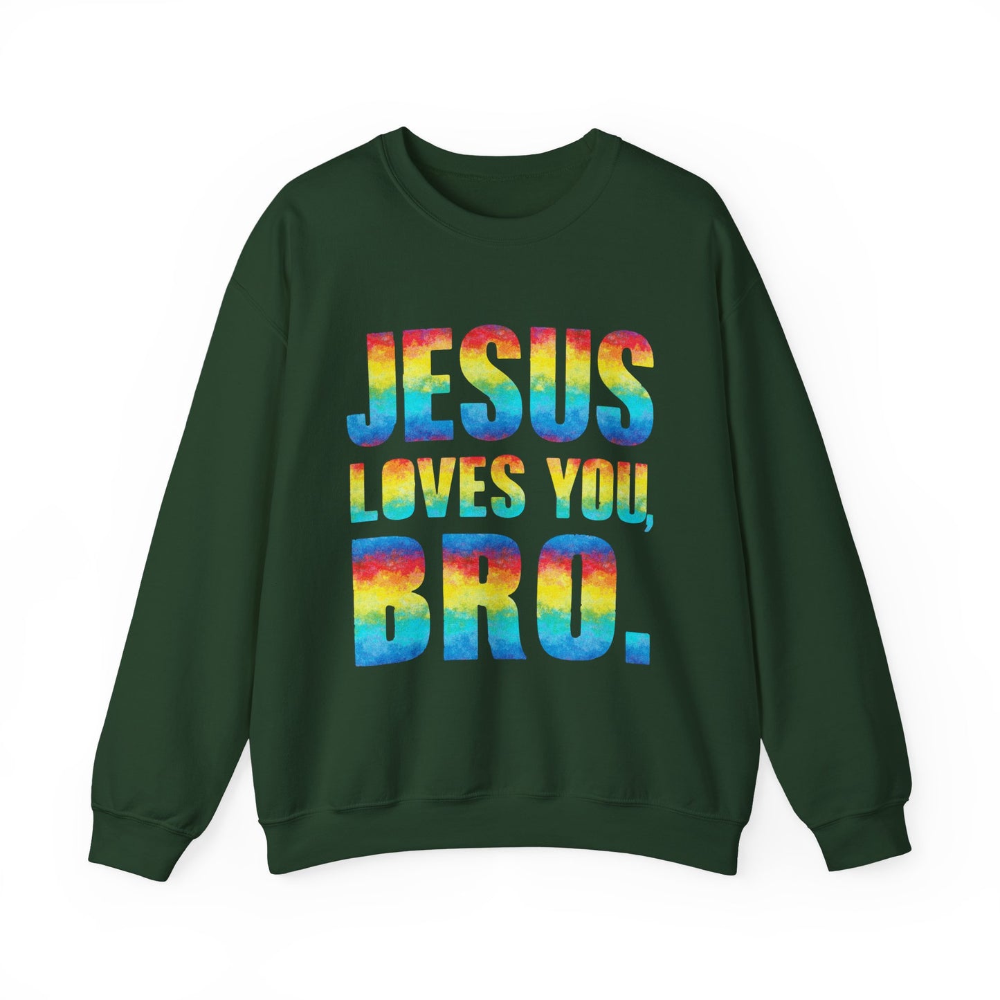 Colorful Jesus Loves You Bro Faith Crewneck Sweatshirt