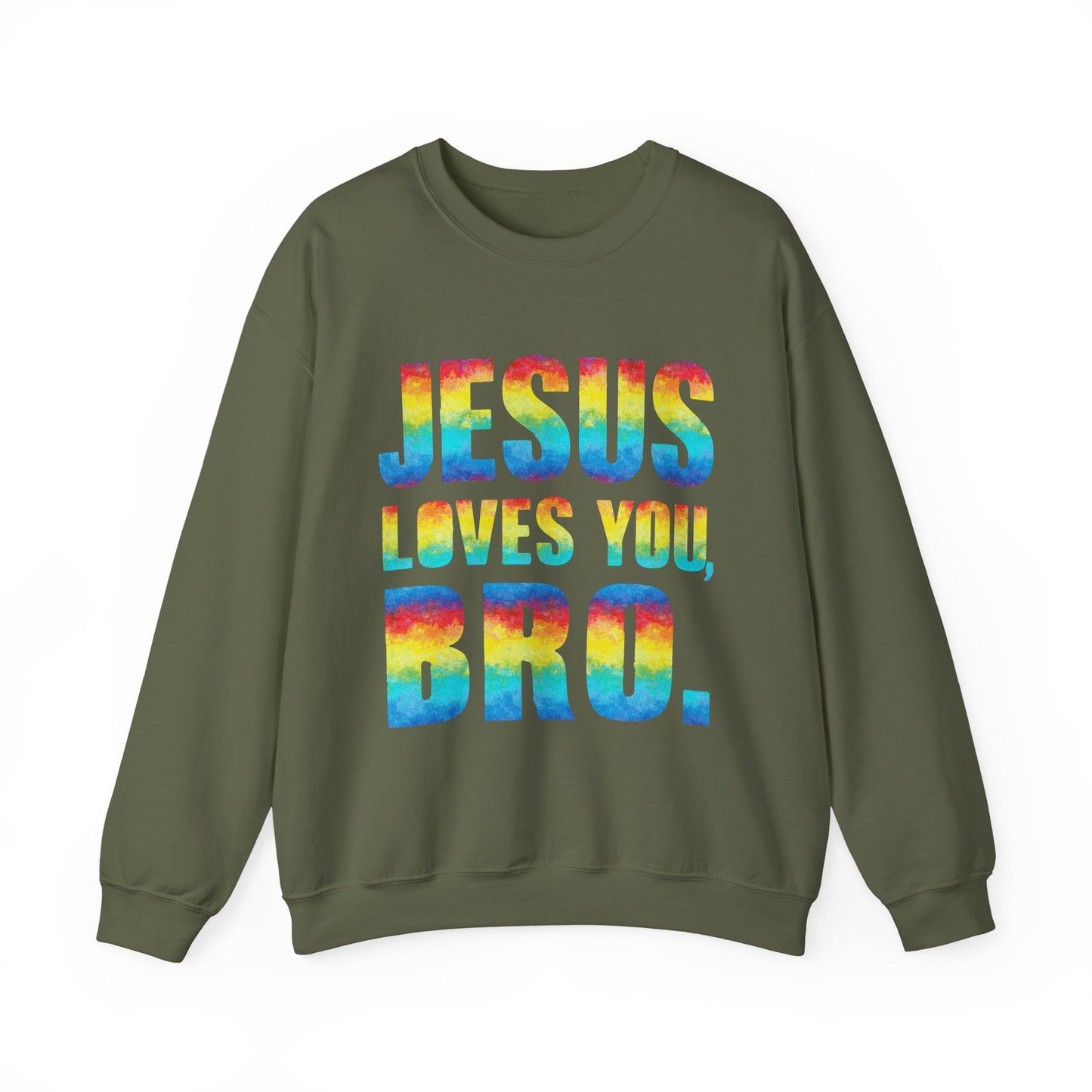 Colorful Jesus Loves You Bro Faith Crewneck Sweatshirt