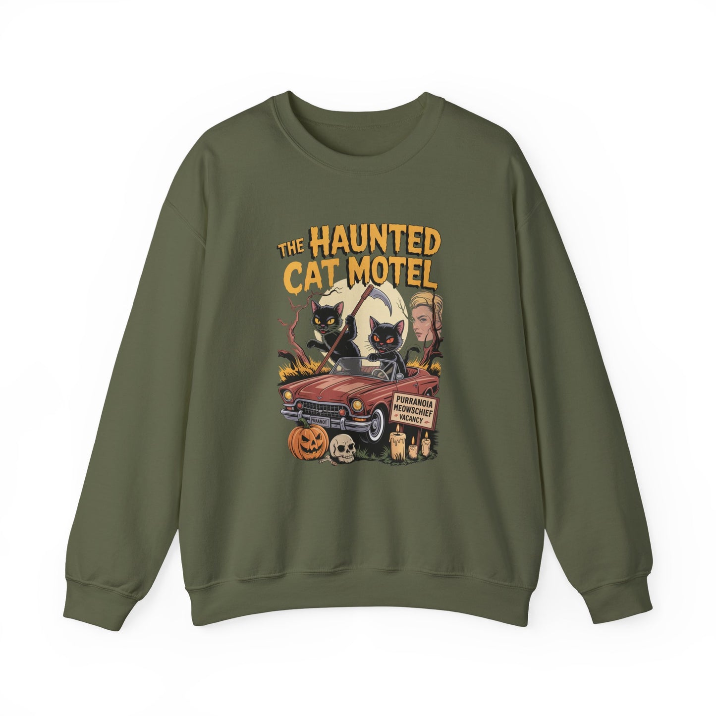 Spooky Cat Motel Halloween Crewneck Sweatshirt - Samberule
