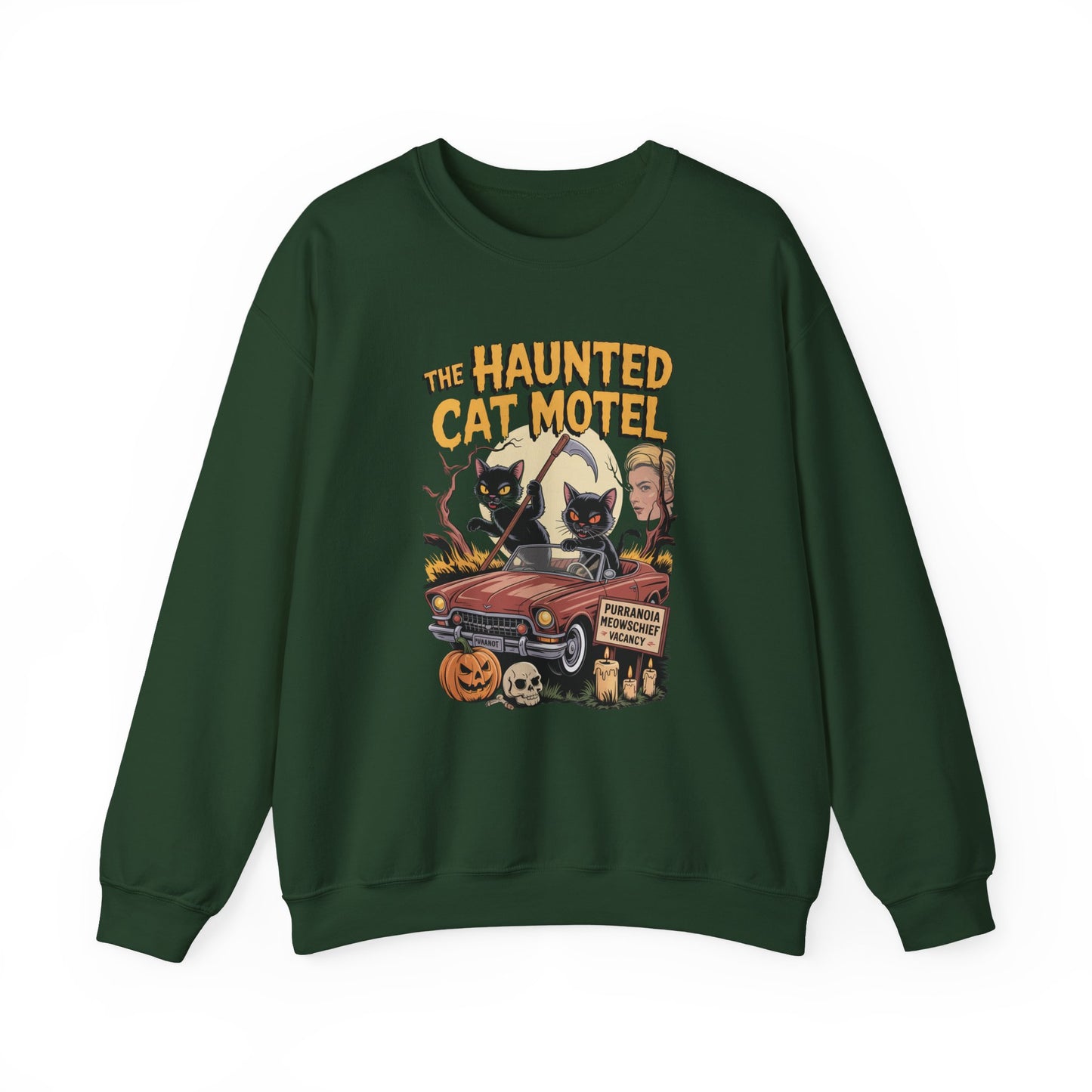 Spooky Cat Motel Halloween Crewneck Sweatshirt - Samberule