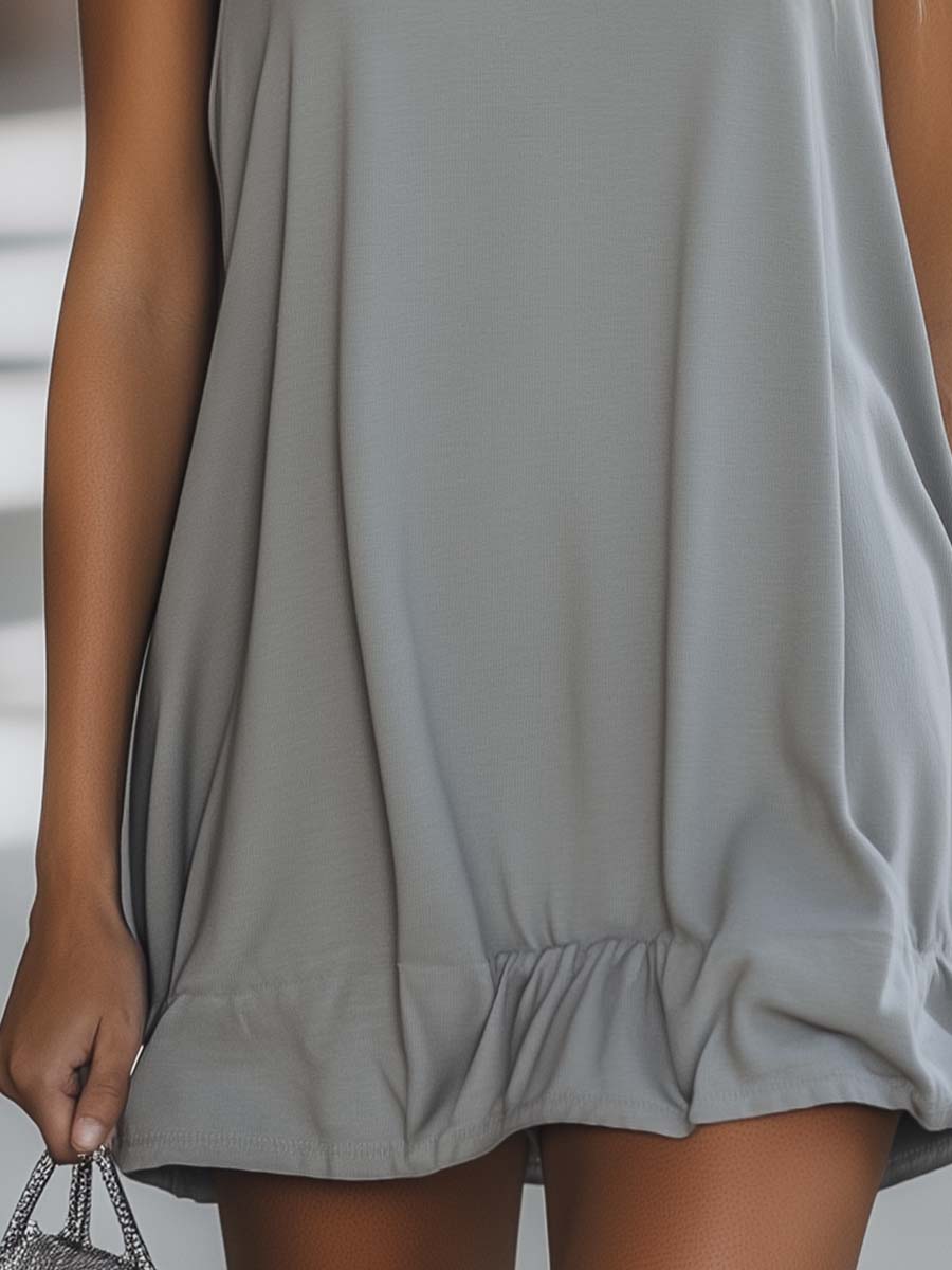 【24-hour shipping out】Casual Fashion Loose Grey Sleeveless Hoodie Style Mini Dress - Samberule