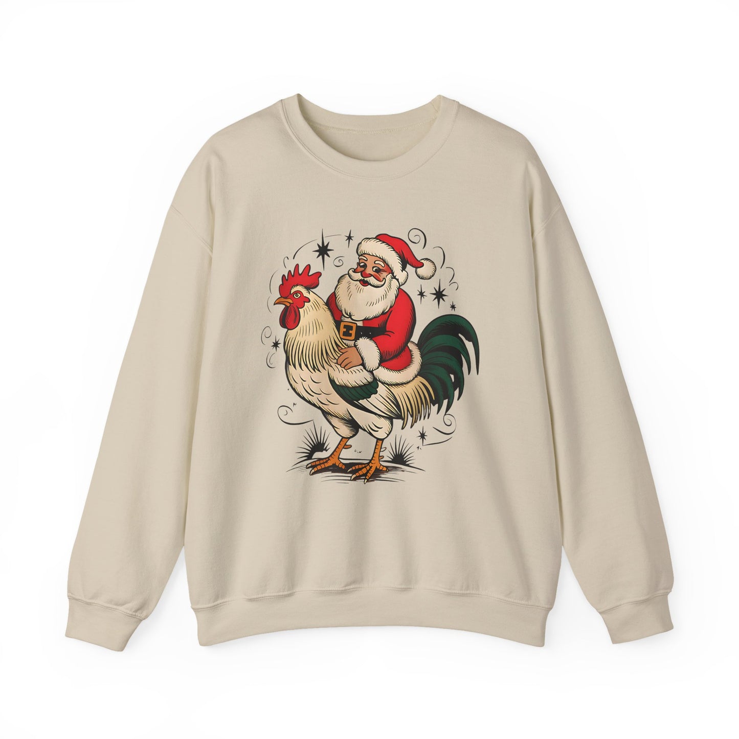 Santa on Rooster Christmas Crewneck Sweatshirt