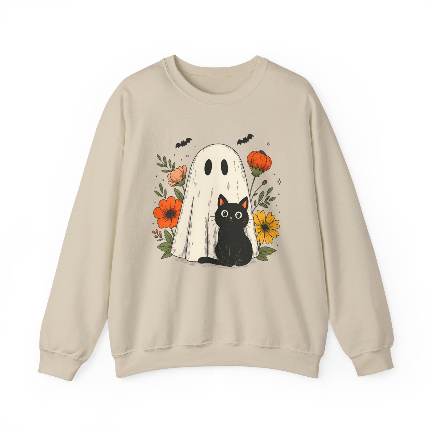 Cute Ghost Black Cat Halloween Crewneck Sweatshirt - Samberule