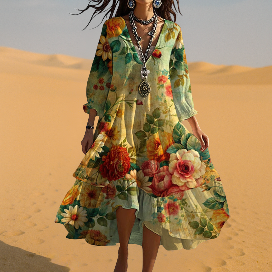 Samantha | Women Vintage Boho V-Neck Summer Dress - Samberule