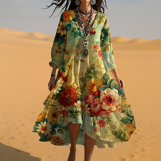 Samantha | Women Vintage Boho V-Neck Summer Dress - Samberule