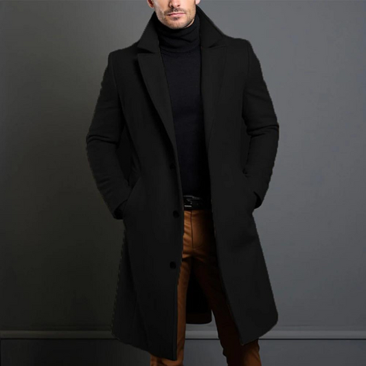 Jameson | Classic Long Overcoat with Lapel for Men - Samberule