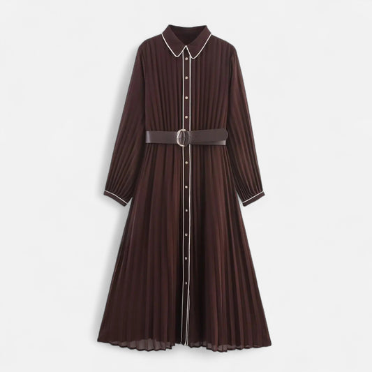 Women’s Elegant Chiffon Midi Dress with Turn Down Collar - Samberule