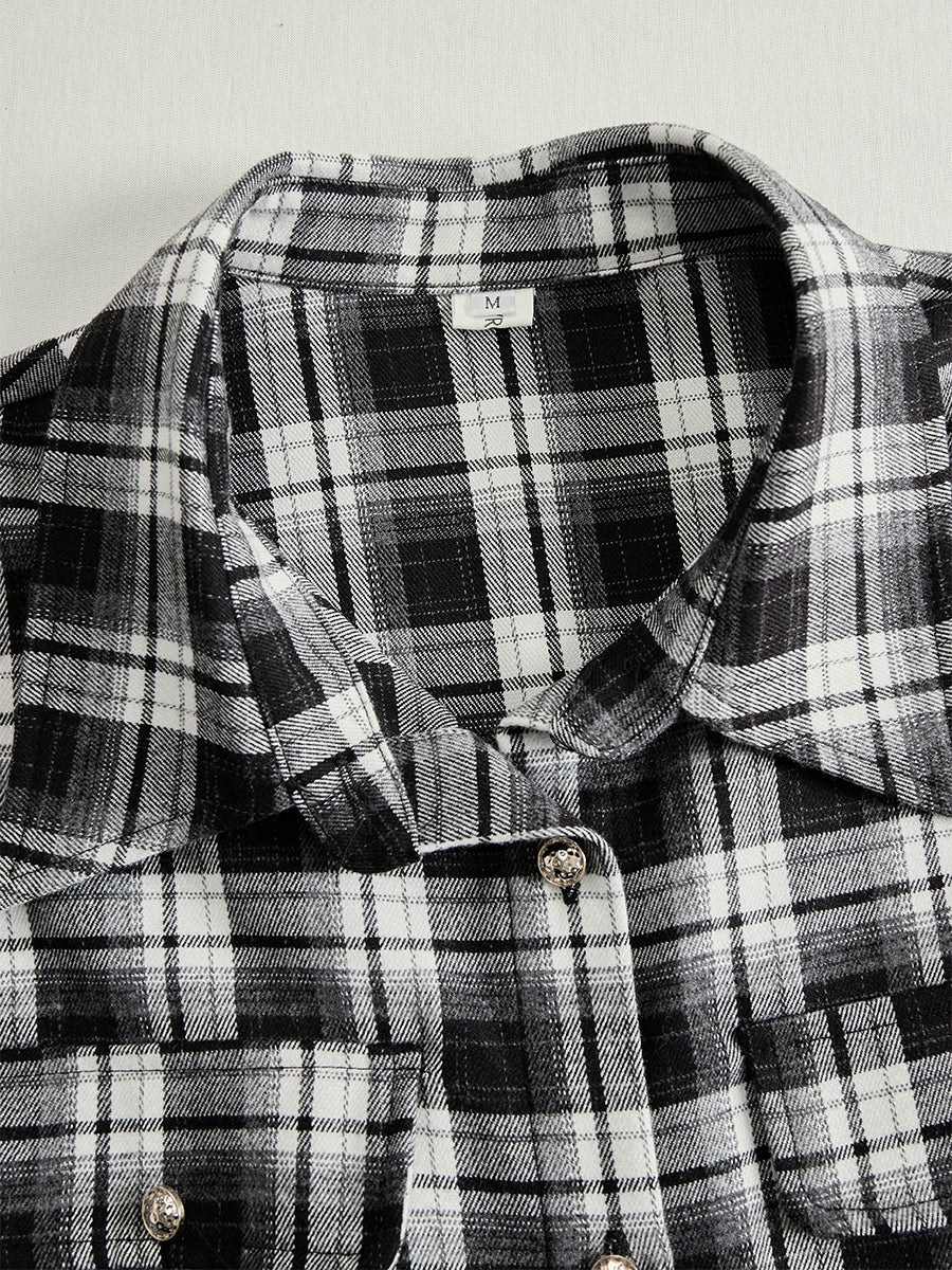 Retro Ethnic Style Lapel Reddish Brown Plaid Maxi Dress - Samberule