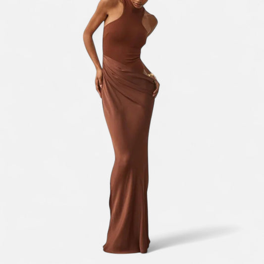 Women’s Satin Cut-Out Maxi Dress Silky Grace Sculpted Elegance - Samberule