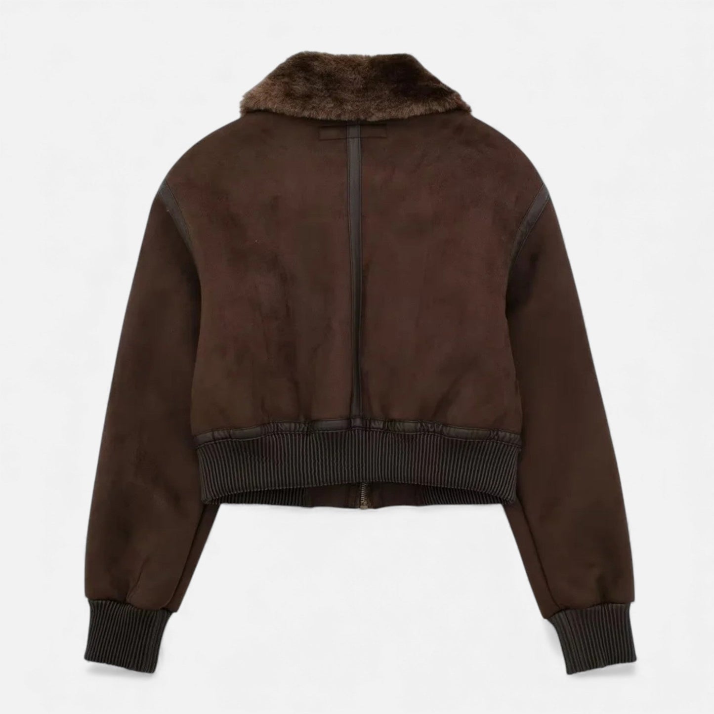 Women’s Brown Bomber Jacket with Faux Fur Trim - Samberule