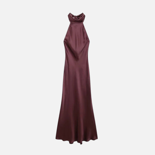 Women’s Satin Halter Dress with Open Back - Samberule