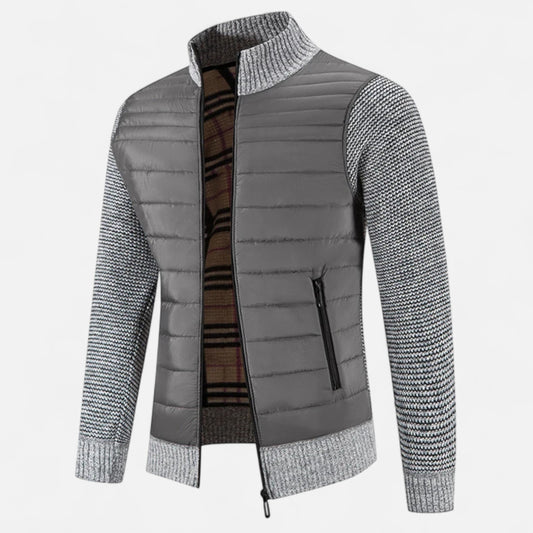 Men's Fleece Patchwork Jacket with Stand Collar