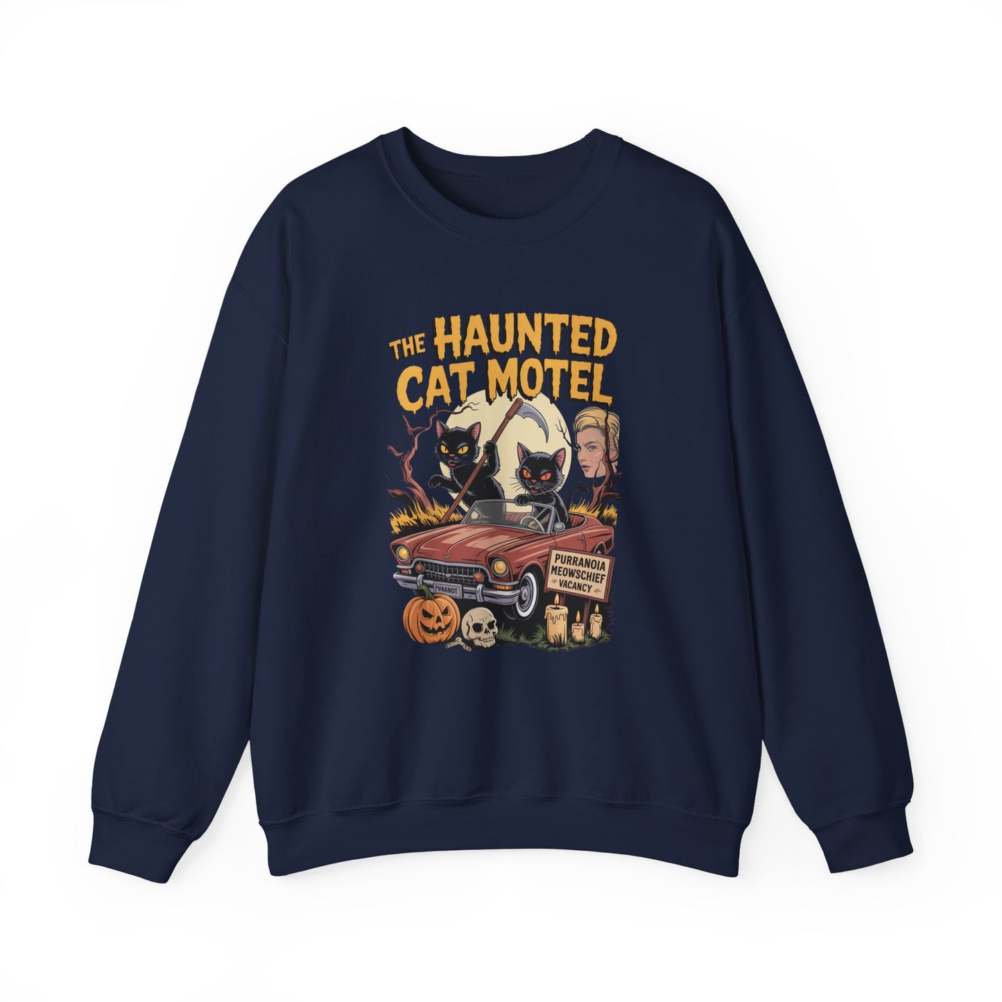 Spooky Cat Motel Halloween Crewneck Sweatshirt - Samberule
