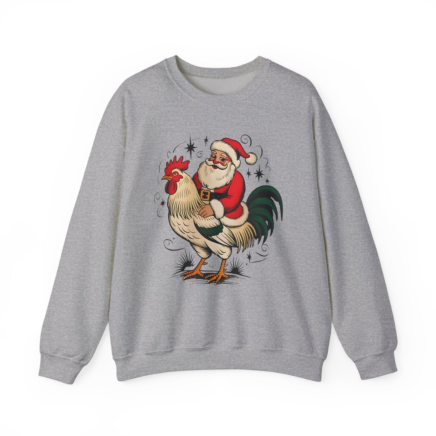 Santa on Rooster Christmas Crewneck Sweatshirt