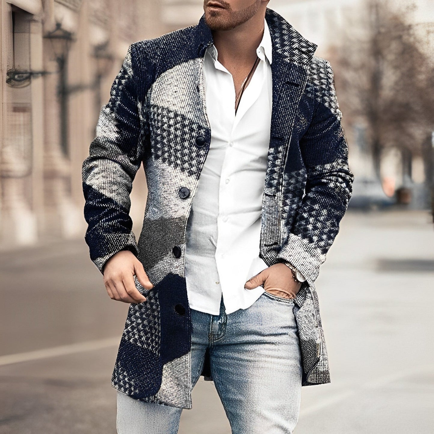 Harry | Stylish Long Button Up Coat for Men - Samberule