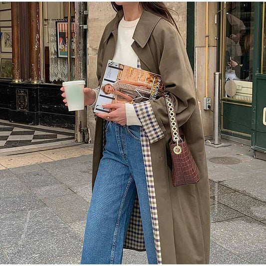 Luciana | Women’s Trench Coat – Grid-Lined Autumn Elegance