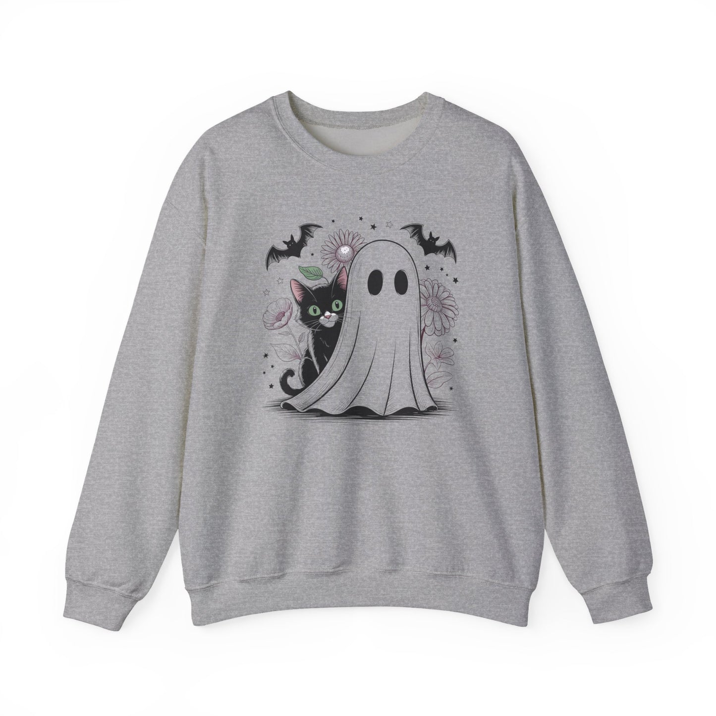 Halloween Ghost And Black Cat Halloween Crewneck Sweatshirt - Samberule