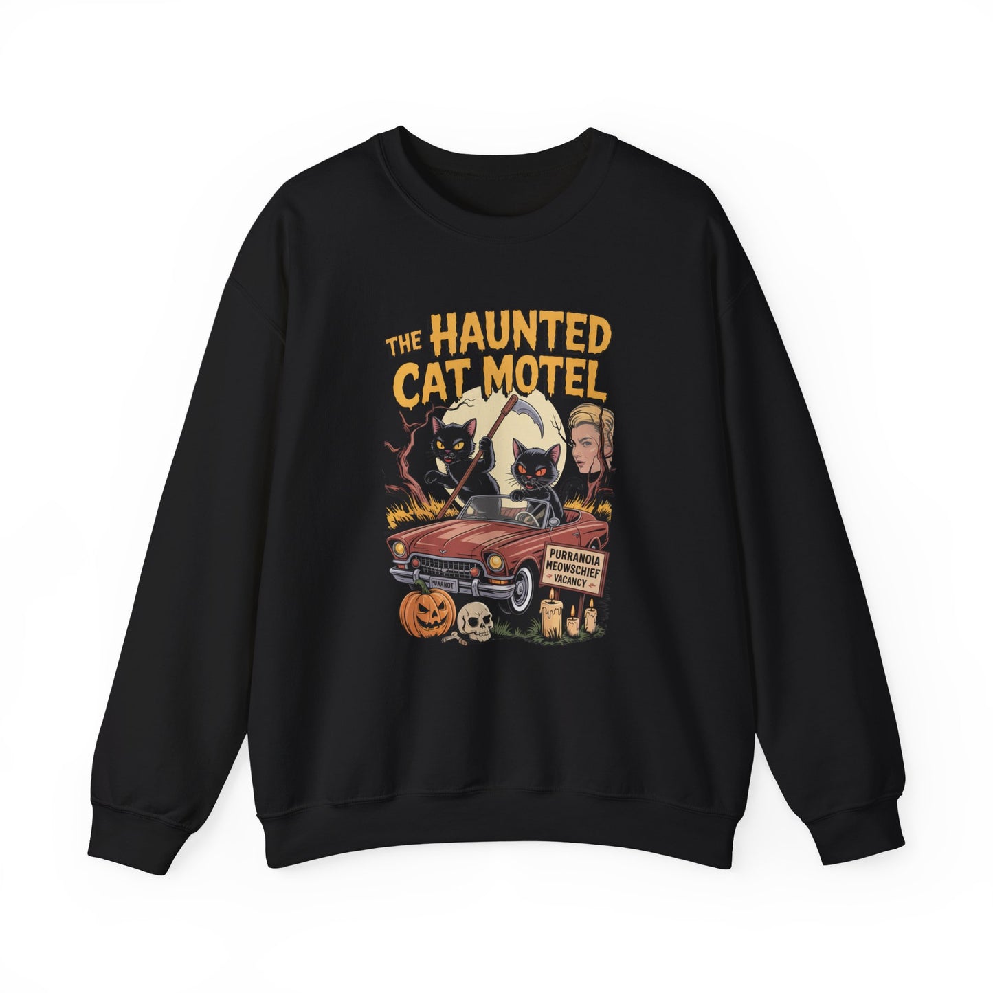 Spooky Cat Motel Halloween Crewneck Sweatshirt - Samberule
