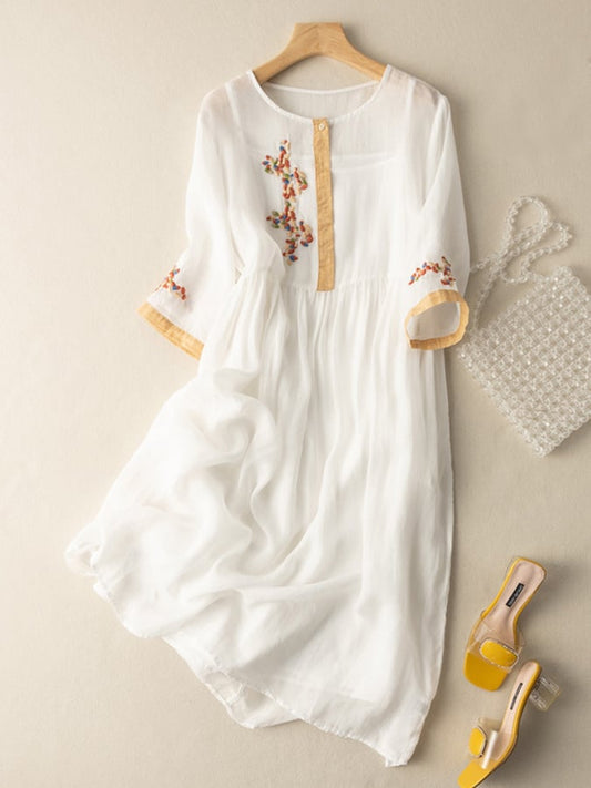 Isabella | Women’s Summer Embroidered Ethnic Midi Dress - Samberule