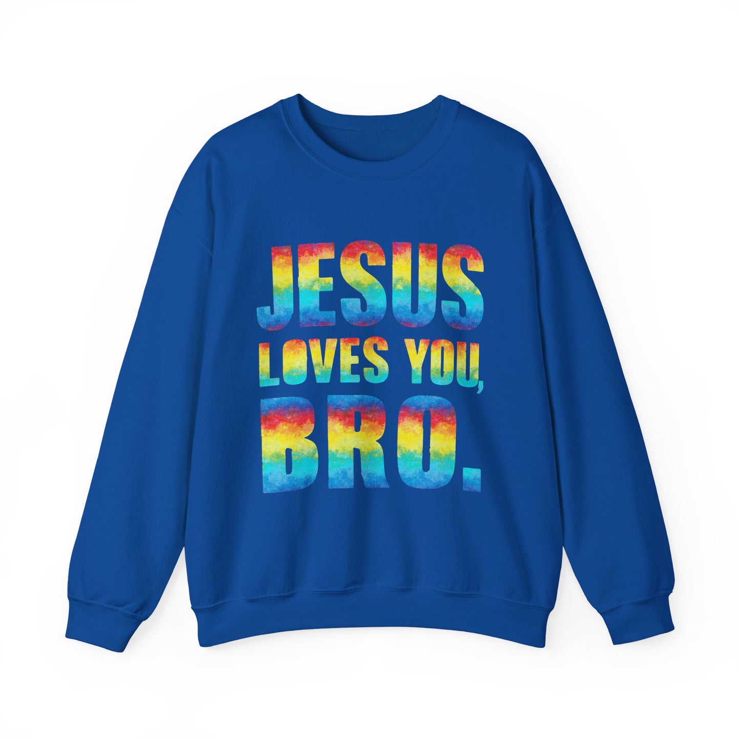 Colorful Jesus Loves You Bro Faith Crewneck Sweatshirt