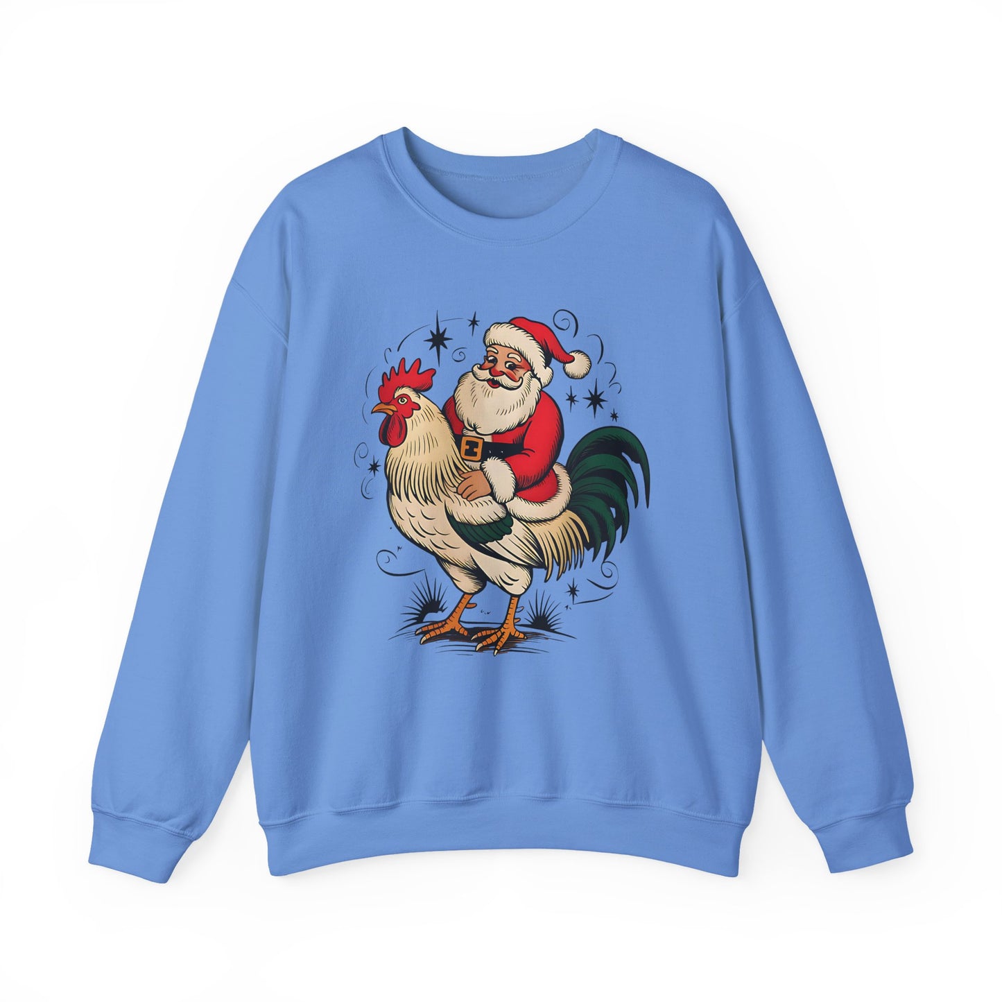 Santa on Rooster Christmas Crewneck Sweatshirt