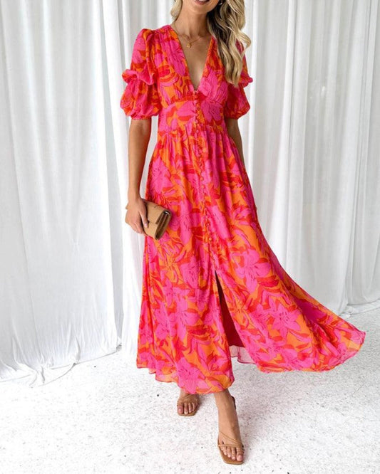 DERANA | Pink Red Maxi Dress - Samberule