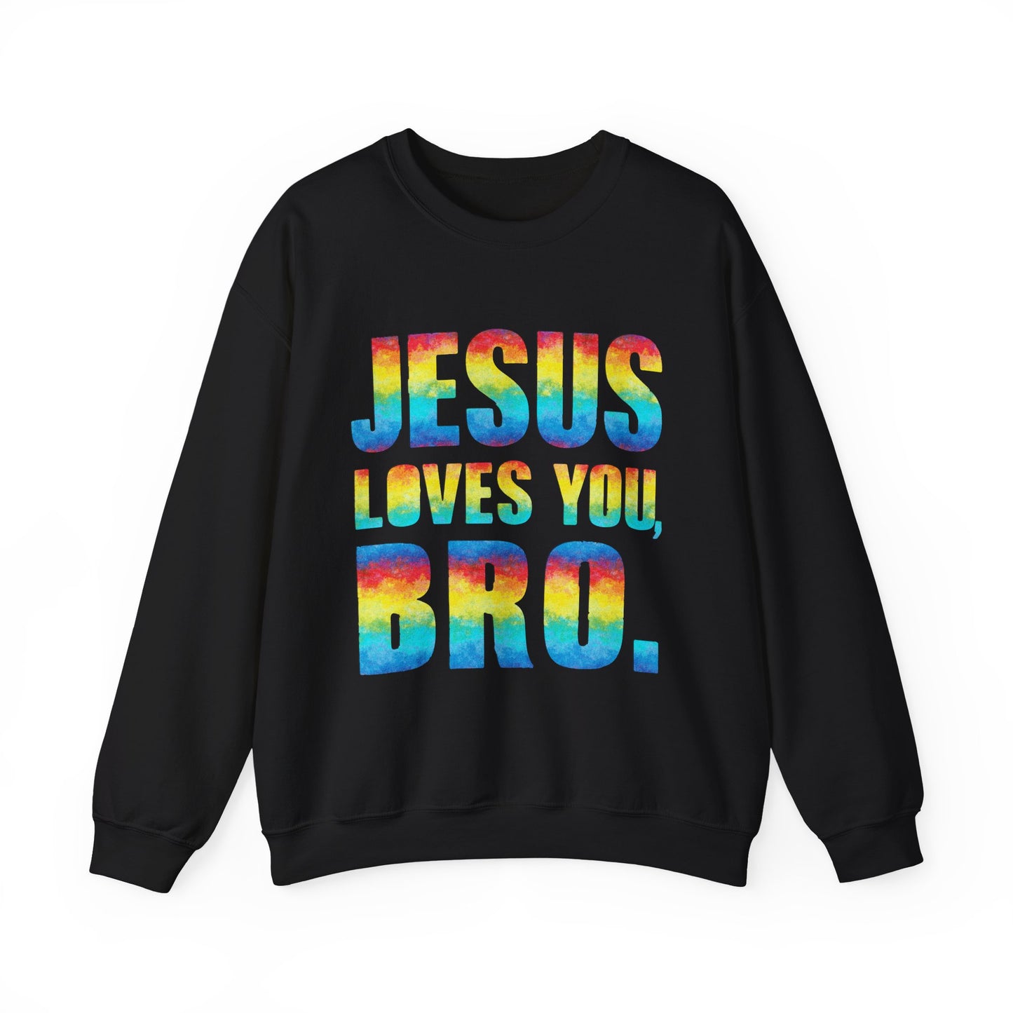 Colorful Jesus Loves You Bro Faith Crewneck Sweatshirt