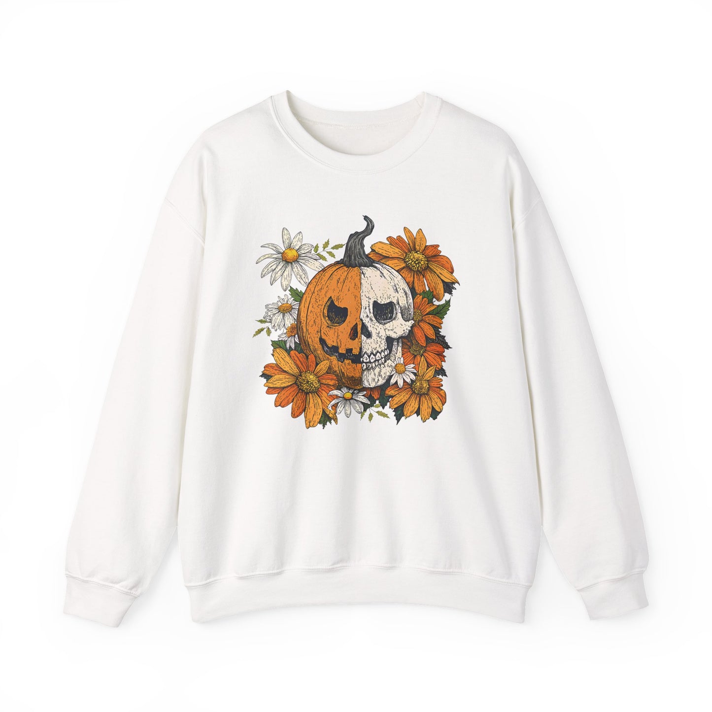Retro Floral Pumpkin Halloween Crewneck Sweatshirt - Samberule
