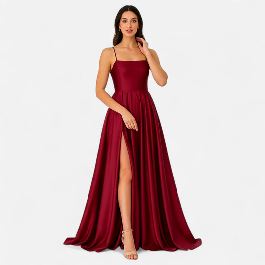 Gabrielle | Women’s Modern Fit Satin Slit Maxi Dress