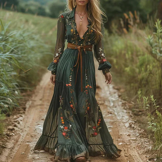Jennifer | Women’s Summer Boho Ruffled Maxi Dress - Samberule