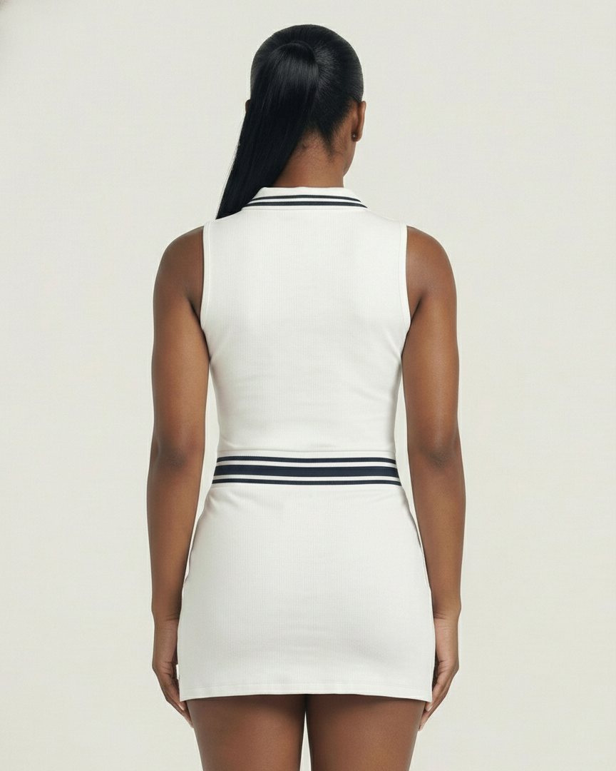 DRAYA Sporty Zip-Front Collared Top & Mini Skirt Set - Samberule