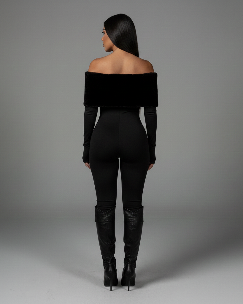 NENYA Off-Shoulder Faux-Fur Jumpsuit