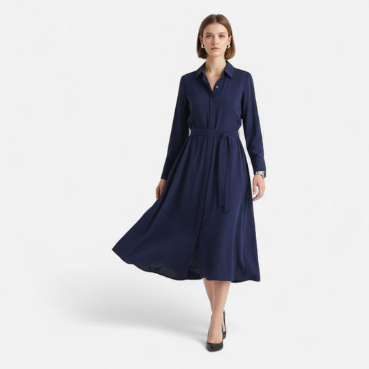 Women’s Slim-Fit Cotton-Blend Midi Dress with Belt - Samberule