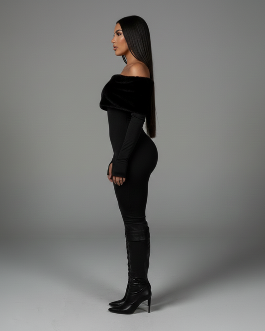 NENYA Off-Shoulder Faux-Fur Jumpsuit