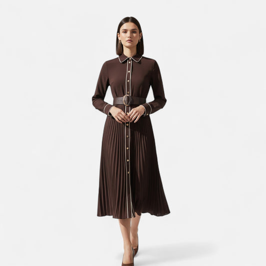 Women’s Elegant Chiffon Midi Dress with Turn Down Collar - Samberule
