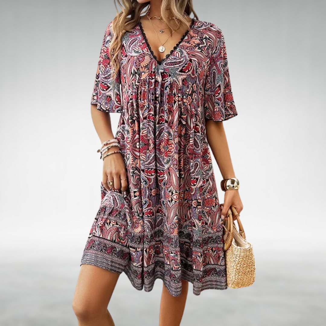 Lila | Women Summer Boho Paisley Mini Dress - Samberule