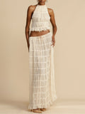 Pleated Drawstring Charm Waist Tiered Maxi Skirt