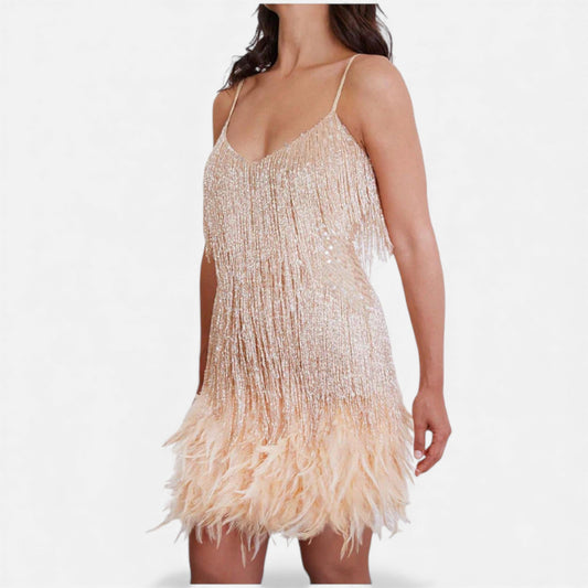 Women’s Elegant Feather Cocktail Dress - Samberule