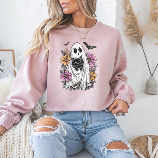 Halloween Ghost Cat Halloween Crewneck Sweatshirt - Samberule