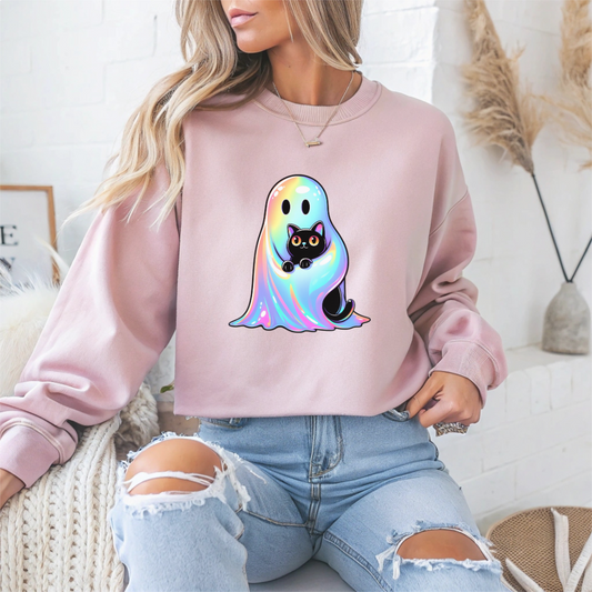 Ghost Cat Halloween Crewneck Sweatshirt - Samberule