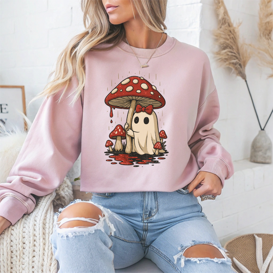 Cozy Mushroom Ghost Halloween Crewneck Sweatshirt - Samberule