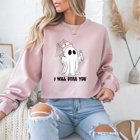 Playful Ghost Nurse Halloween Crewneck Sweatshirt - Samberule