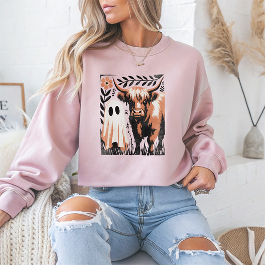 Halloween Ghost & Cow Halloween Crewneck Sweatshirt - Samberule