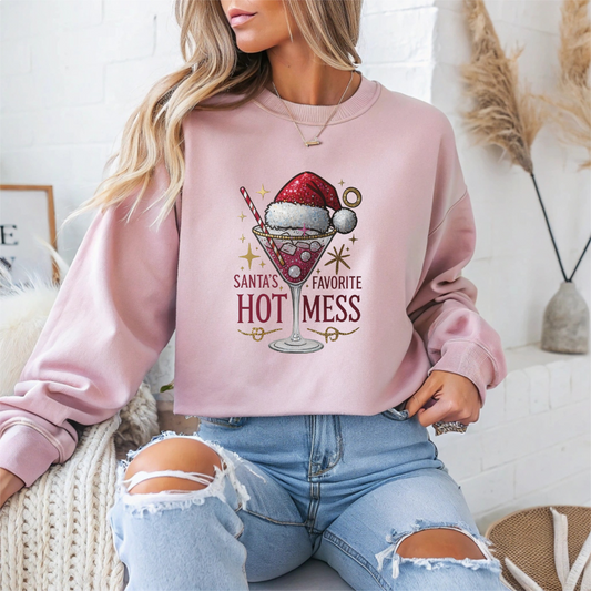 Santa's Favorite Hot Mess Christmas Crewneck Sweatshirt - Samberule