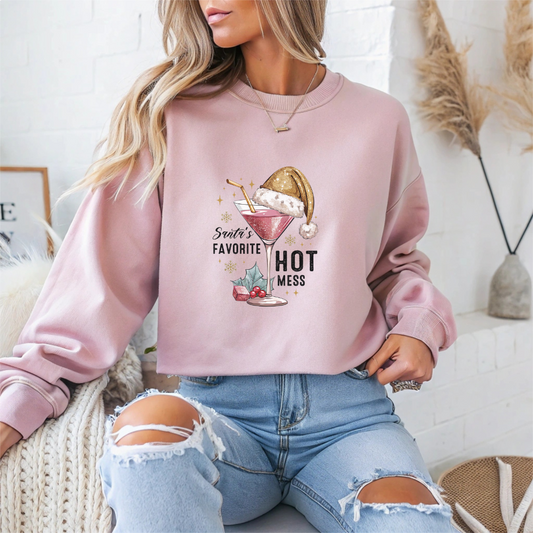 Santa's Favorite Hot Mess Christmas Crewneck Sweatshirt - Samberule